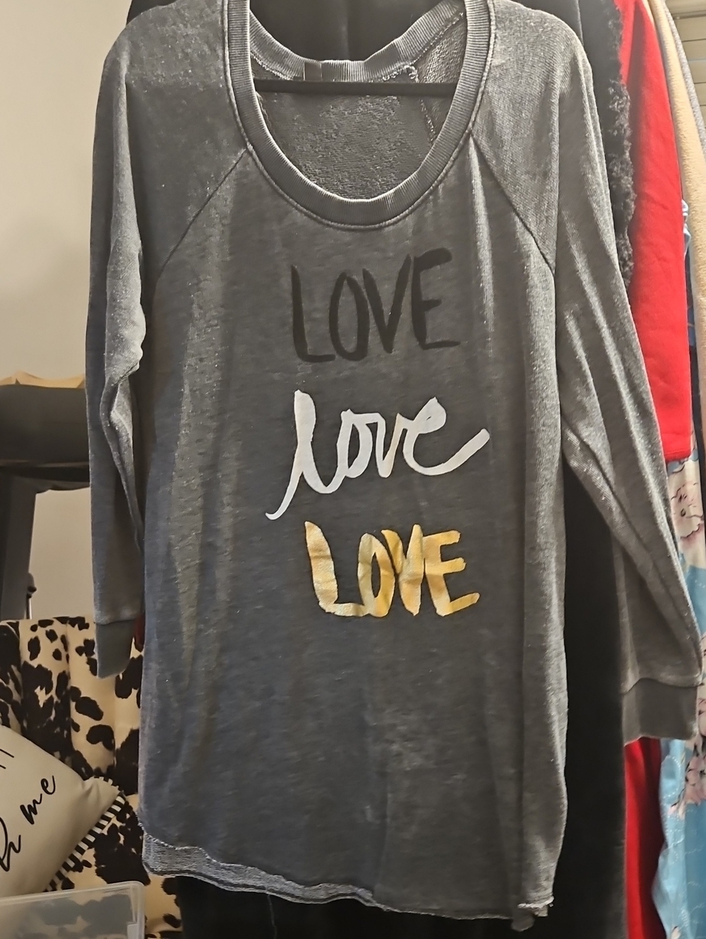 torrid Gray 'Love' Graphic Long Sleeve Sweatshirt with Black White Gold Print